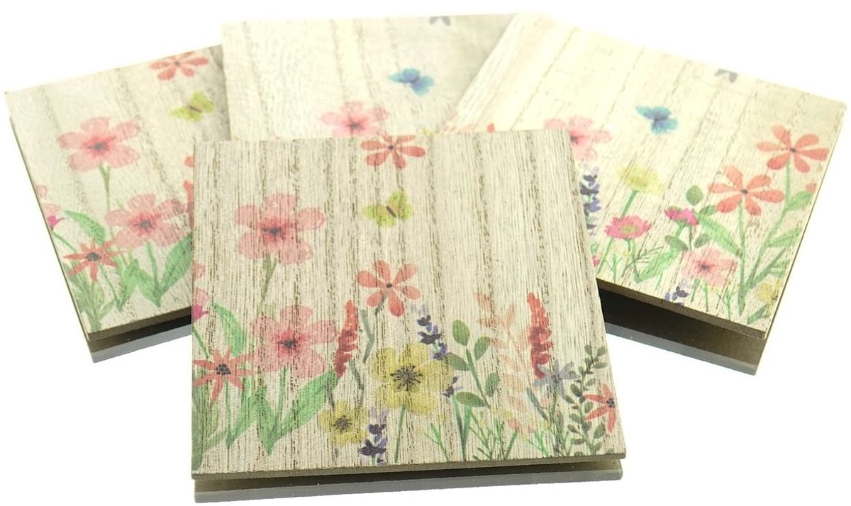 Riffelmacher Onderzetters Bloemenweide 10 x 10 cm Set van 4 - Hout