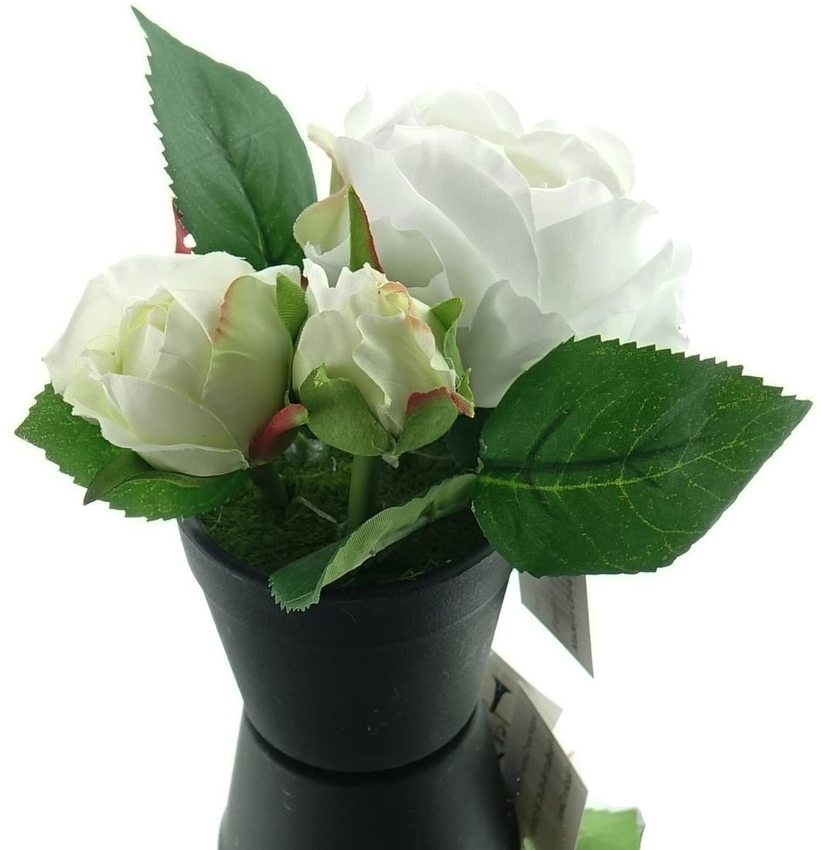Gasper Rozen Wit in Zwarte Minipot 14 cm - Kunstplant