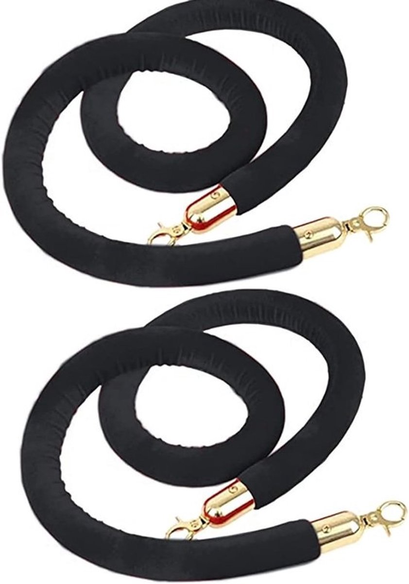 Afzetpaal Touw - Geleidetouw - Crowd Control - Elegant Gouden Haken - 15 Meter - Zwart