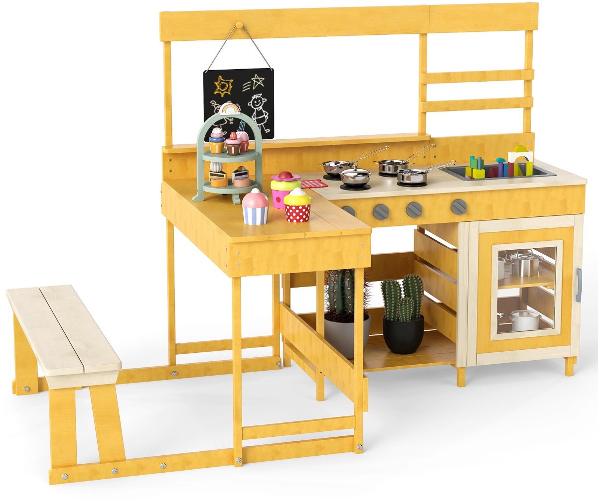 SureDeal® - Rollenspell - Modderkeuken - Picknicktafel - Kinderen Buitenspeelset - Achtertuin - 150x71x98 cm - Naturel