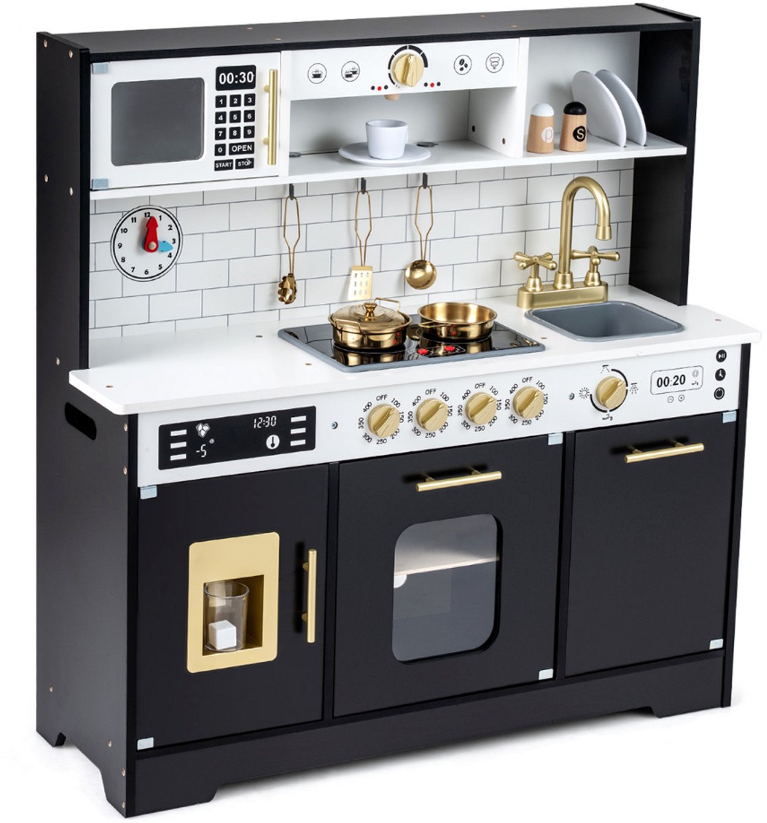 SureDeal® - Rollenspell - Kinderkeuken Speelgoedkeuken - Licht - Geluid Poppenkeuken - Accessoires - 85x29x88 cm - Donkerbruin