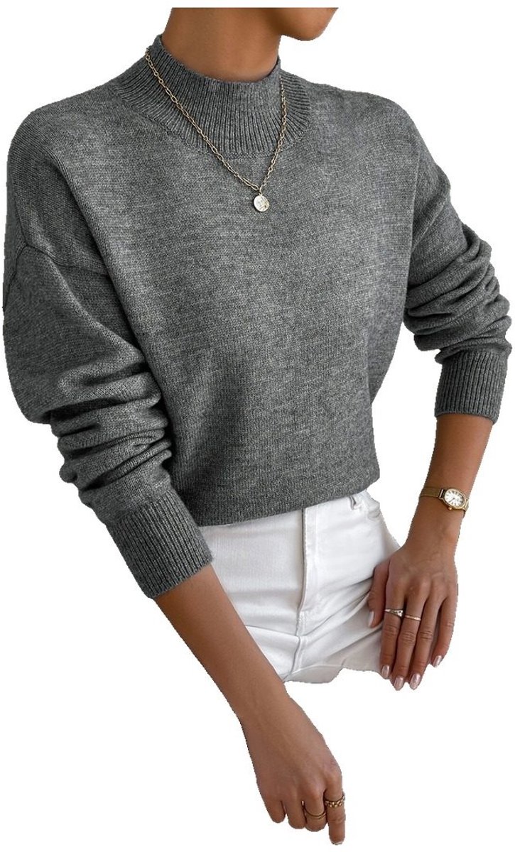 Currero Sweater Dames Sweaters Sweatshirt Hoodie Warme Trui Pullover Jumper Crewneck Vest Donkergrijs