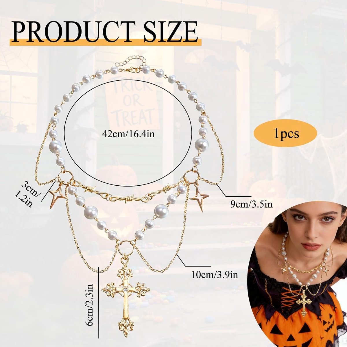 Vintage Punk Kralenketting met Kristallen en Kunstparels - Perfect voor Feestjes, Halloween en Dagelijks Gebruik