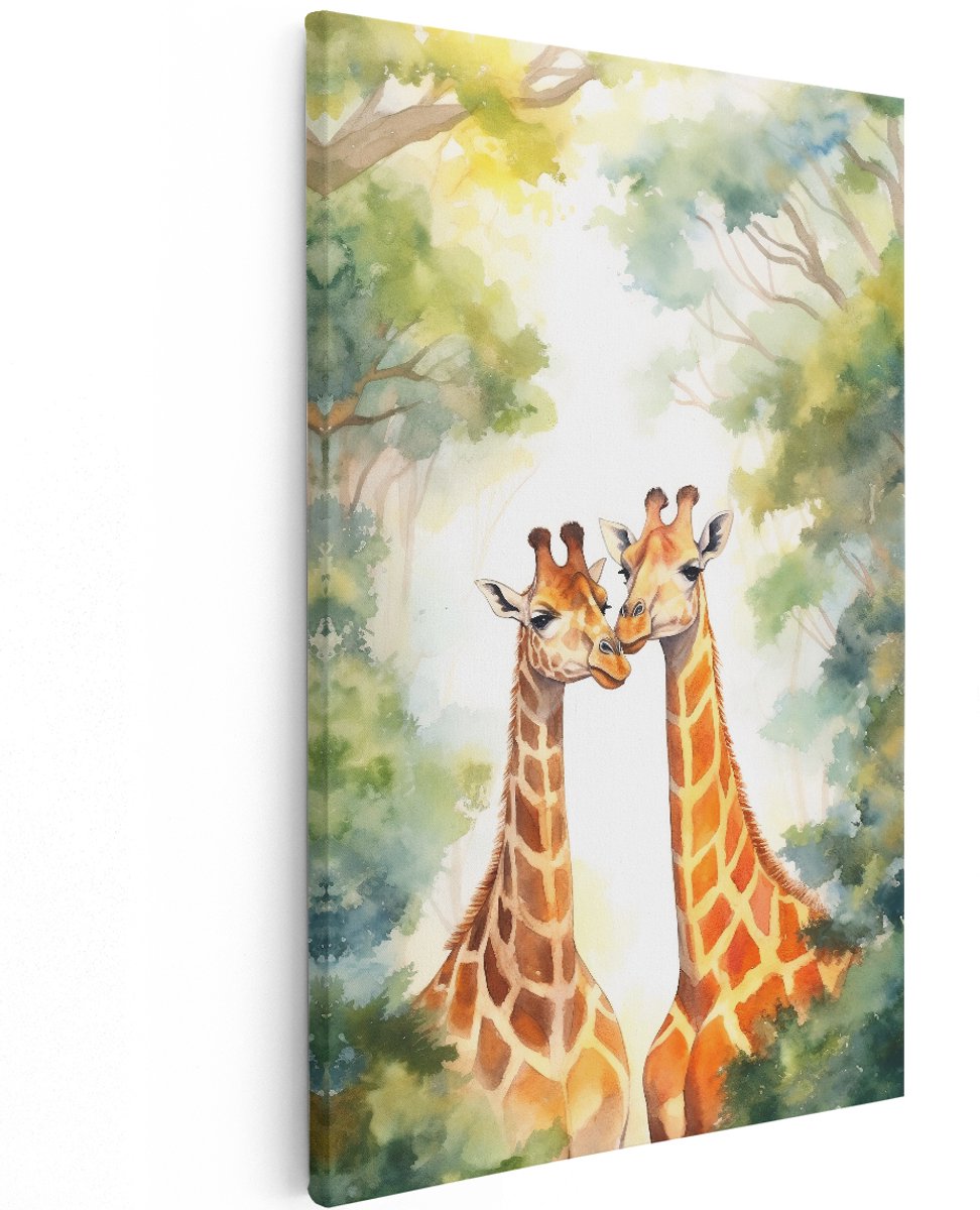 Artaza Canvas Schilderij Twee Verliefde Giraffes - 120x180 cm - Groot - Foto Op Canvas - Wanddecoratie Woonkamer