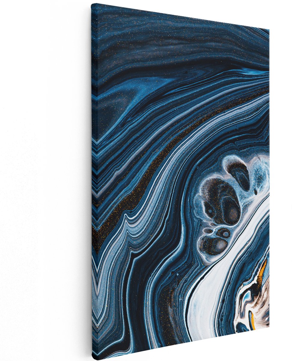 Artaza Canvas Schilderij Abstracte Kunst - Blauwe Verf - 120x180 cm - Groot - Wanddecoratie Woonkamer - Schilderijen - Muurdecoratie