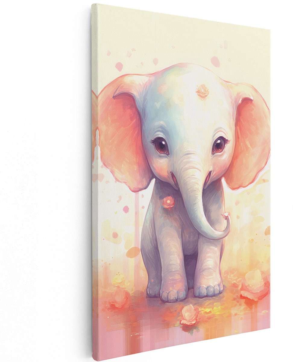 Artaza Canvas Schilderij Baby Olifant - 120x180 cm - Groot - Foto Op Canvas - Wanddecoratie Woonkamer