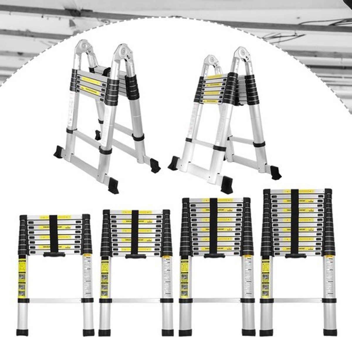 Telescopische Aluminium Vouwladder 3,8 Meter Flexibel en Veilig tot 150 kg