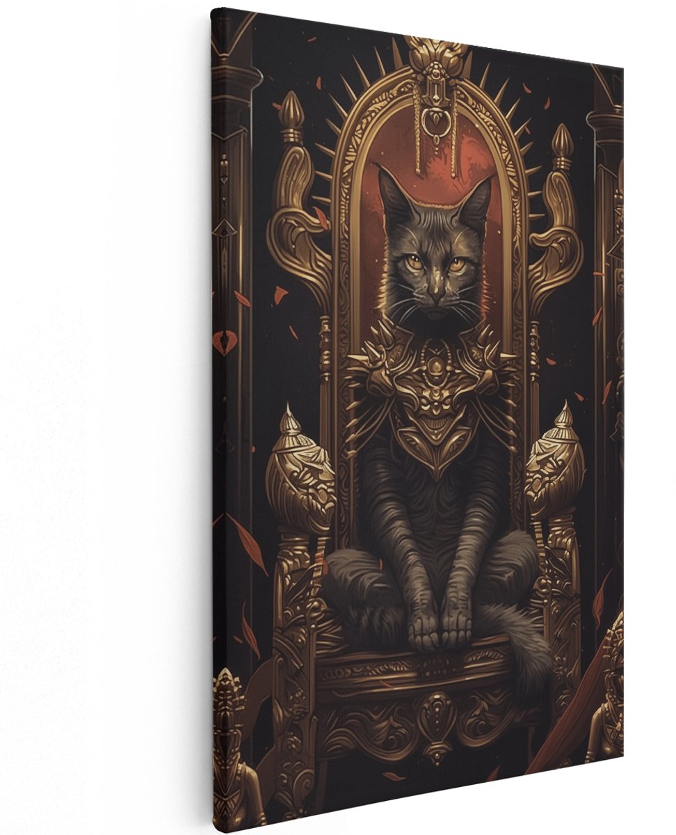 Artaza Canvas Schilderij Kat op een Troon - Dieren - 120x180 cm - Groot - Wanddecoratie Woonkamer - Schilderijen - Muurdecoratie