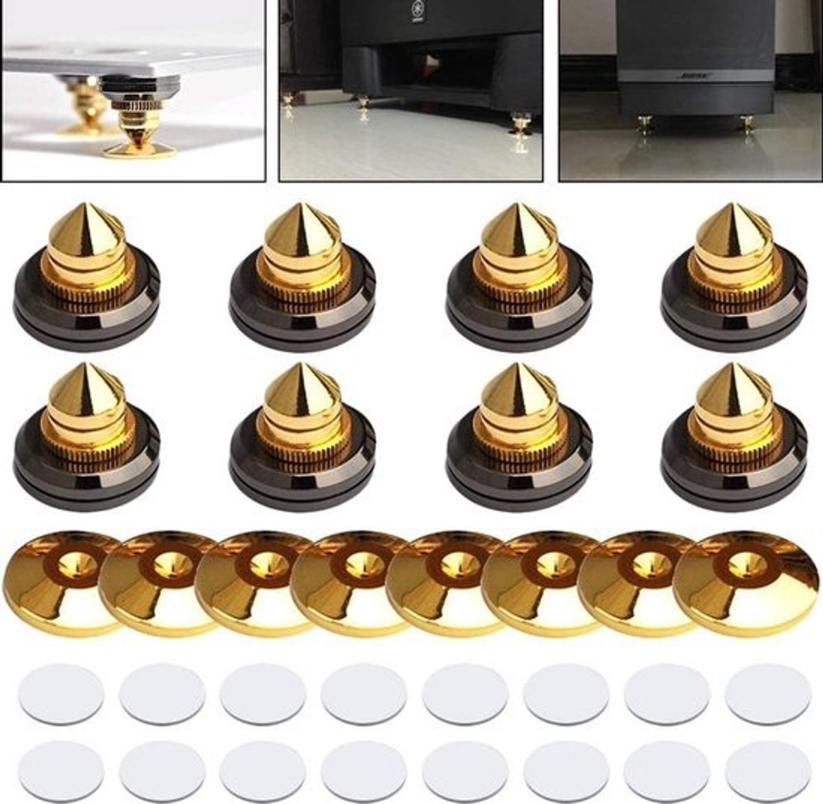 Vergulde Speaker Spikes Set - 8 Stuks voor Audioapparatuur en Geluidsisolatie