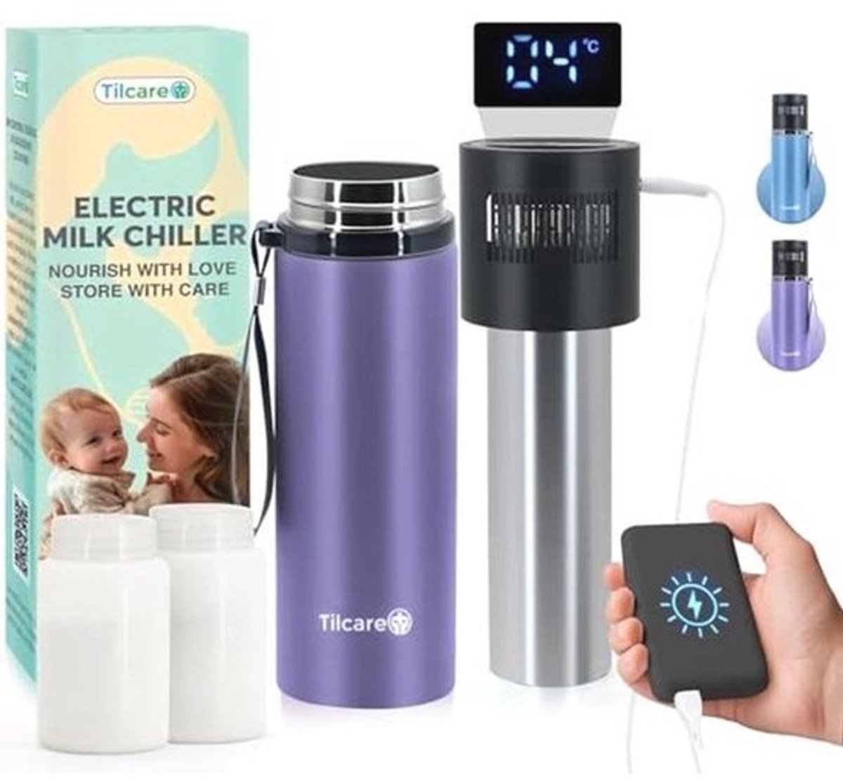 Draagbare Elektrische Flessenkoeler voor Moedermelk - Houdt Melk Koud tot 36 Uur, 2 Flessen van 150 ml, Ideaal voor Werkende Moeders