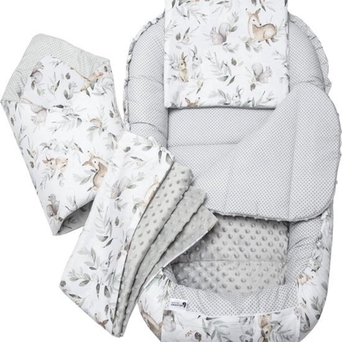 5-delige set babynestjes, 100 x 60 x 15 cm, uitneembaar inzetstuk, bed, knuffelnest, kruipdeken voor baby's, pasgeborenen, 100% katoen
