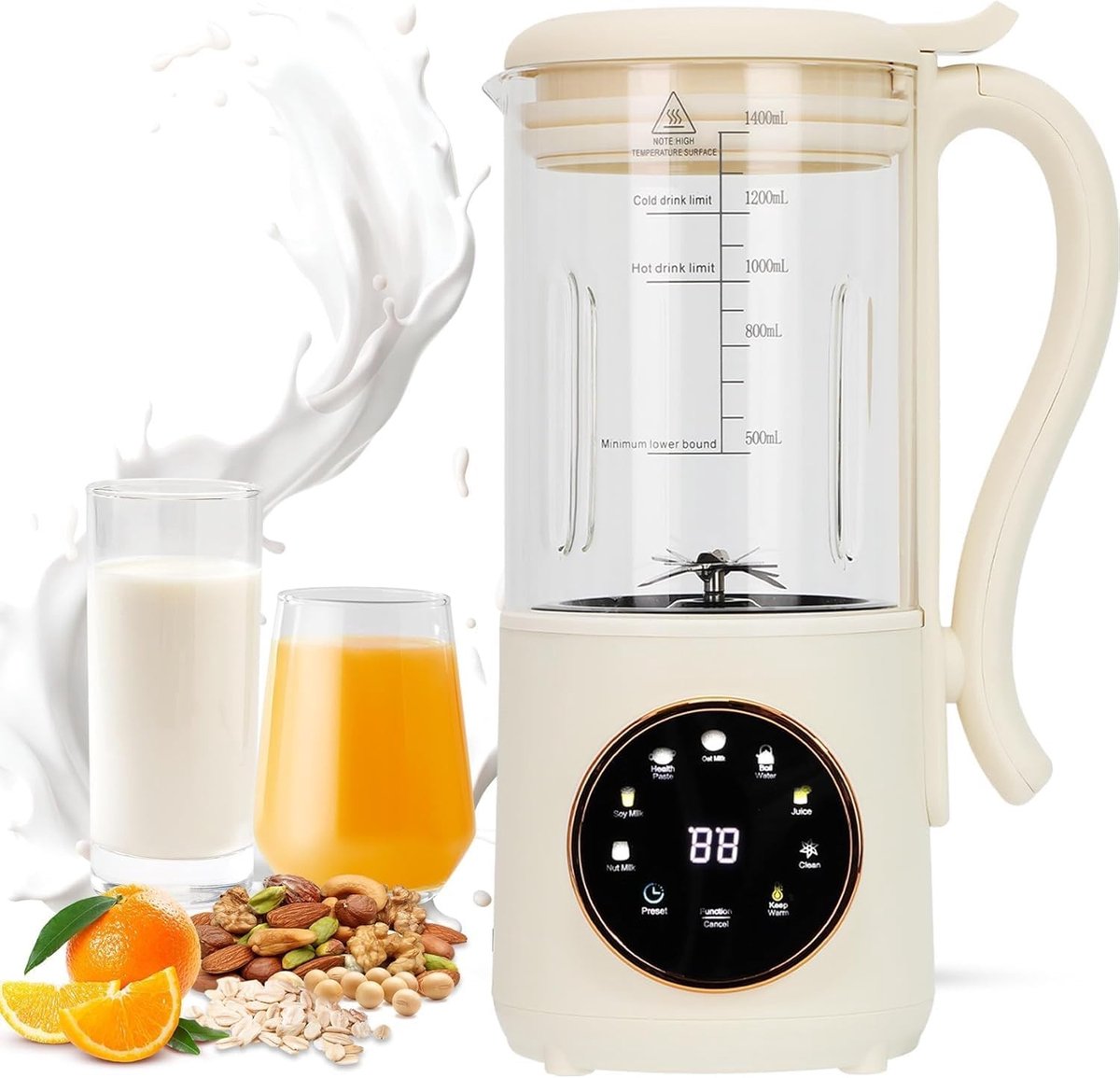 Automatische Sojamelk Maker - Zwart - 1400 ml - Multifunctionele Notenmelkmaker met Zelfreiniging - Voor Gezonde Dranken