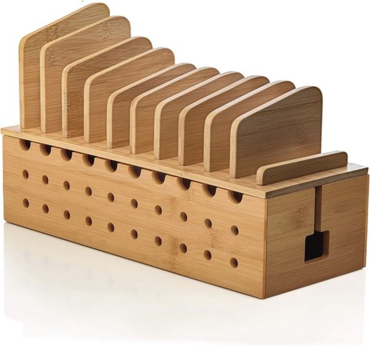 Bamboe Oplaadstation Rack met Kabel Organizer voor Smartphones en Tablets – Hybride Oplossing en Dubbele Docking Station
