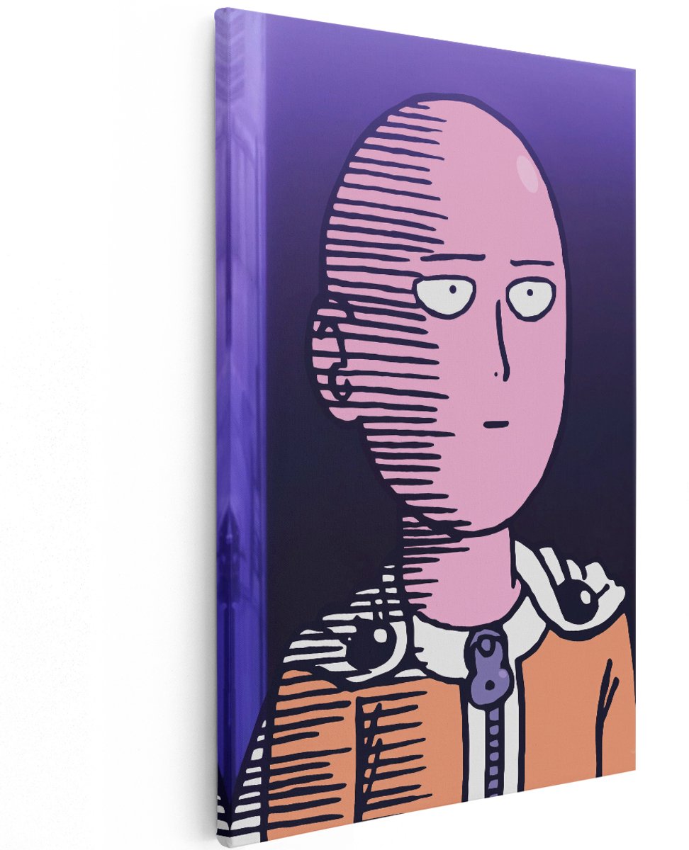 Artaza Canvas Schilderij Saitama - 120x180 cm - Groot - Wanddecoratie Anime Serie One Punch Man - Muurdecoratie Slaapkamer Jongen - Schilderijen Op Canvas