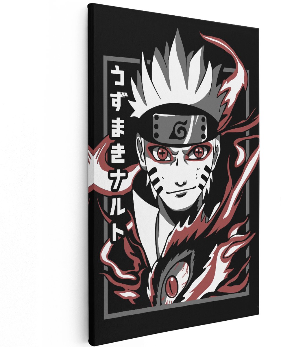 Artaza Canvas Schilderij Naruto Uzumaki - 120x180 cm - Groot - Wanddecoratie Anime - Muurdecoratie Slaapkamer - Decoratie Negenstaarten Vos - Zwart Rood