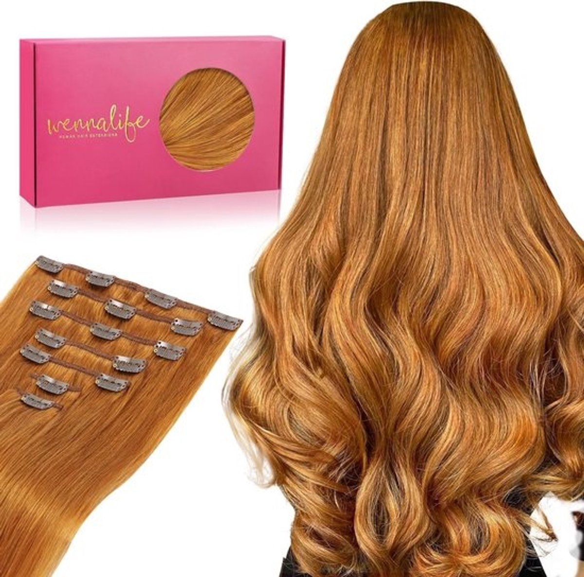 Echte Haar Clip-in Extensions 24 Inch 7 Delig Set Remy Menselijk Haar