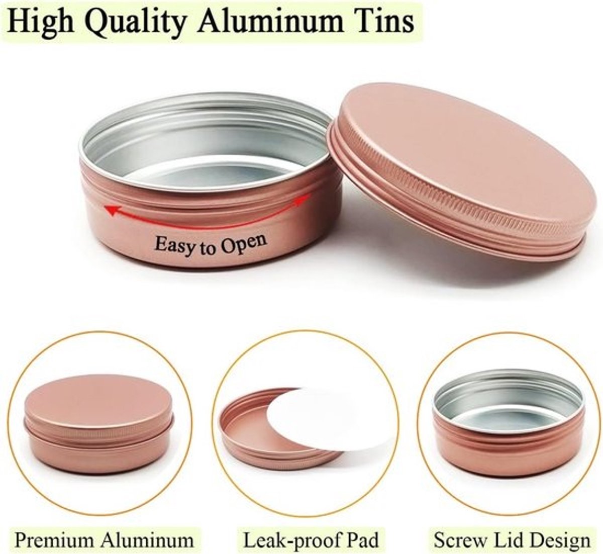 100ml Aluminium Potjes met Schroefdop - 6 Stuks Matte Roze Reiskosmetiek - Lekvrij voor Cosmetica en Levensmiddelen