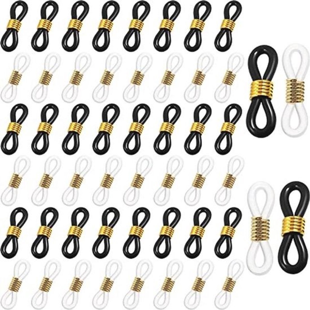 Antislip Rubberen Uiteinden voor Brillenketting - 100 Stuks - Zwart Wit - 5x20mm