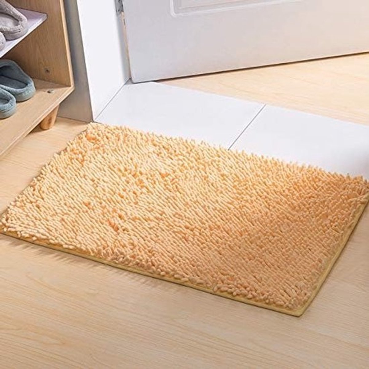 SnelShoppen - Shaggy Chenille Microfiber Badmat 60 x 40 cm - Zacht, Waterabsorberend, Antislip en Dikke Badmat voor Badkamer in Crème