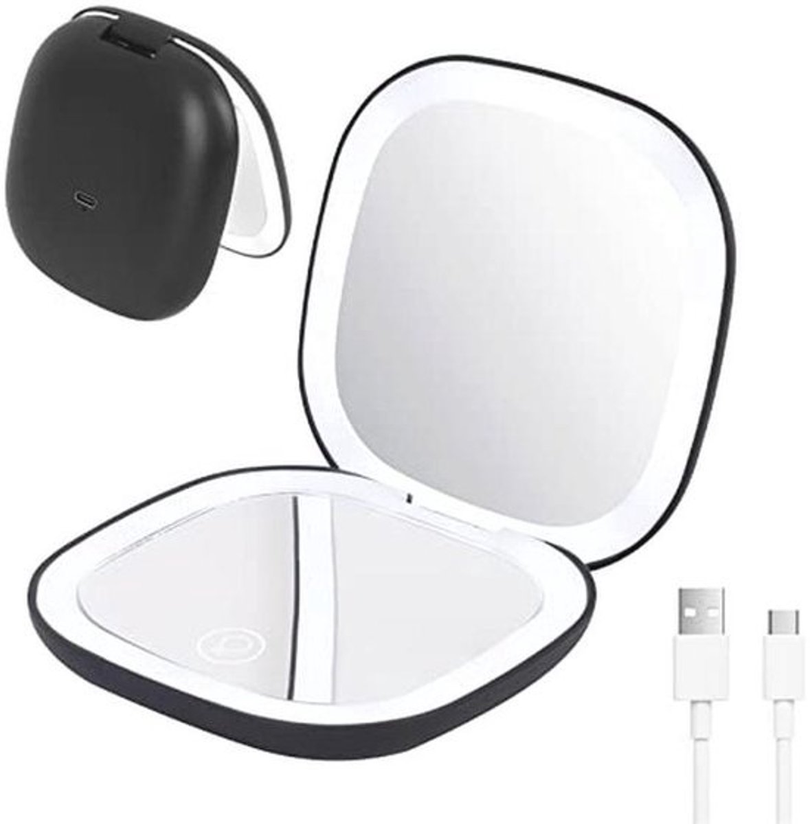 Handspiegel Met LED Verlichting en 10-voudige Vergroting - Oplaadbare Inklapbare Reisspiegel