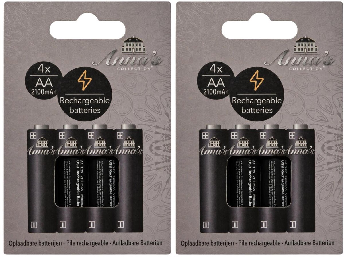 Anna's Collection Oplaadbare batterijen - AA - 8x stuks - 2100 mAh – Herlaadbare batterijen