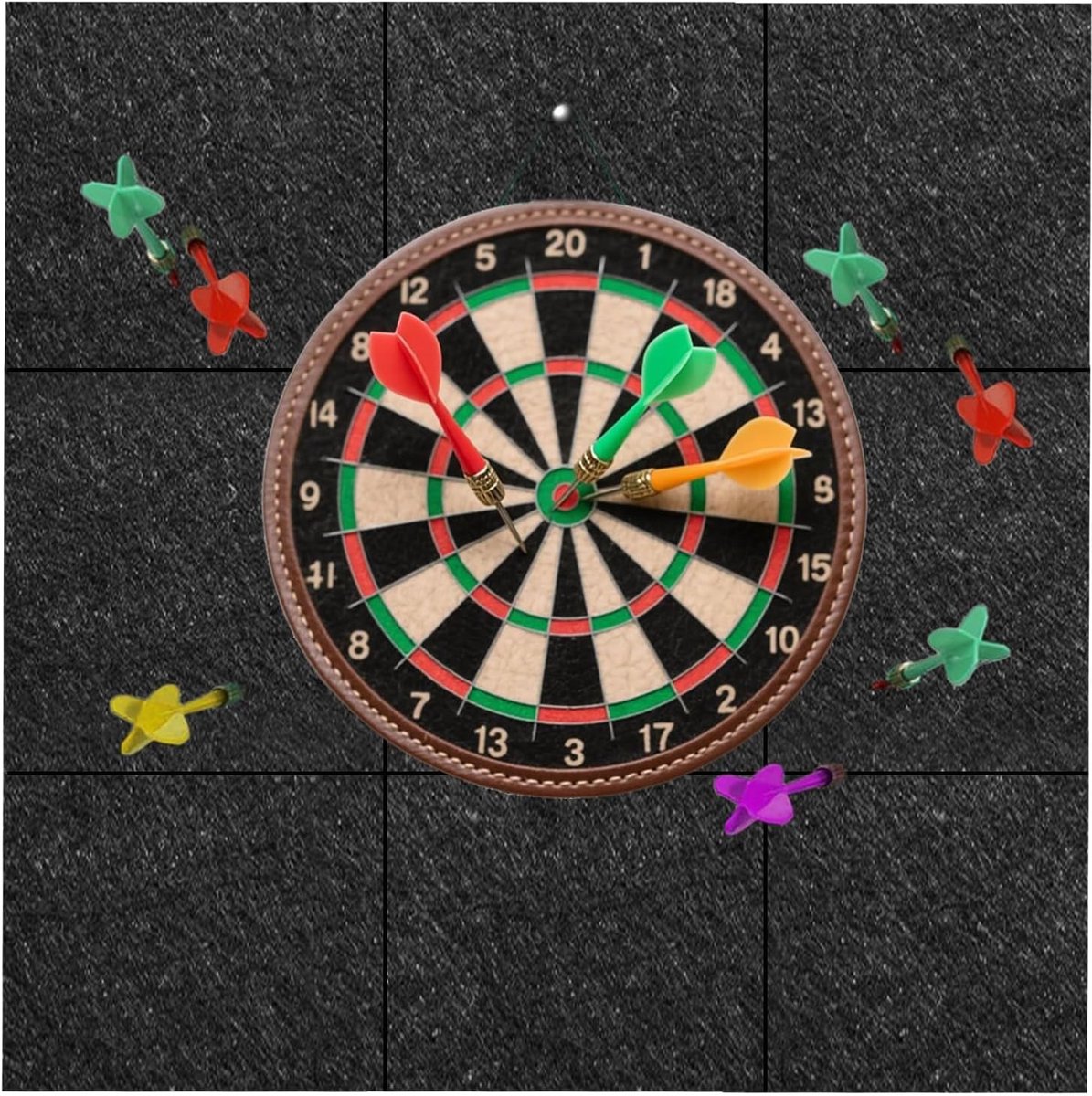 Set van 6 wandbeschermers voor dartborden van vilt, zelfklevend en geluiddempend, 30 x 30 cm, krasbestendig en geschikt voor standaard dartborden met kurken achterkant