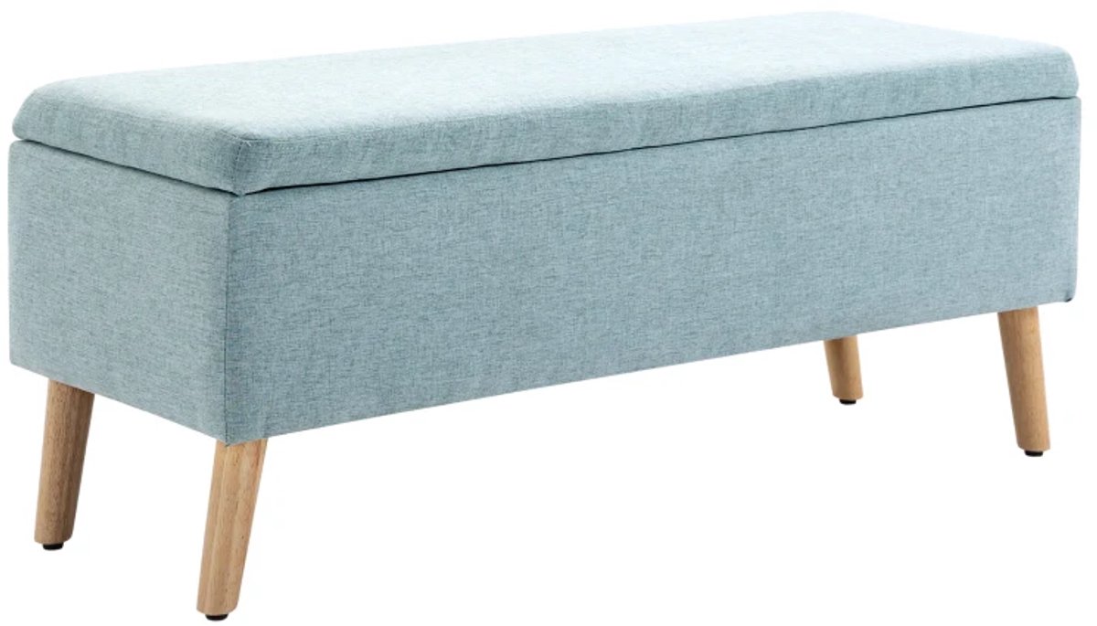 Bankje - Met Opbergruimte - Gestoffeerde Bank Met Linnenlook - Kist Met Houten Poten - Kistbank Voor Woonkamer, Slaapkamer En Hal - 110 x 39 x 45 cm - Lichtgroen