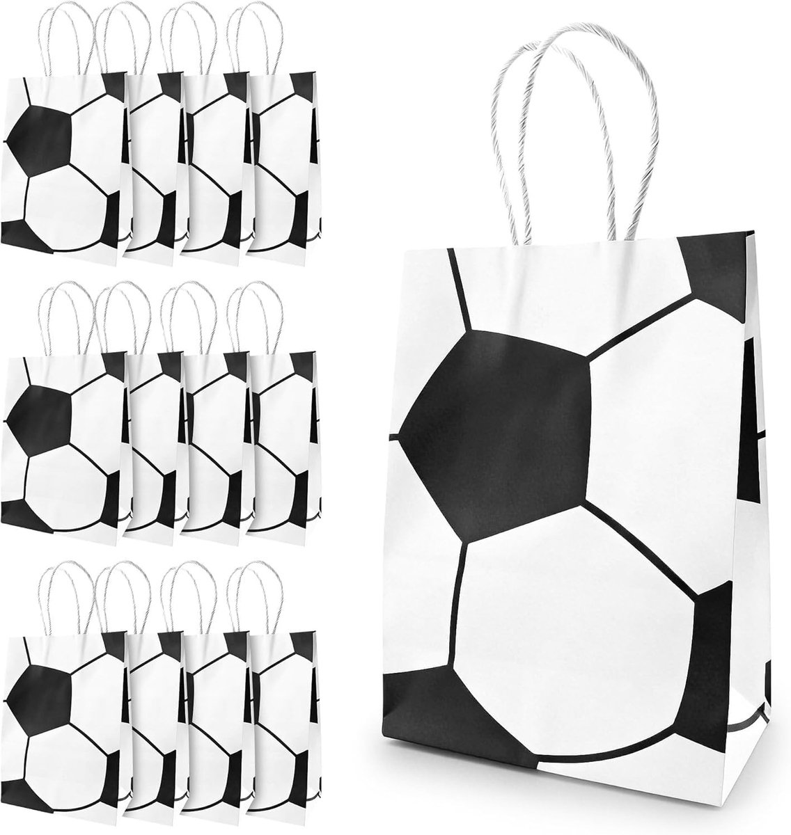 Voetbalgeschenkzakjes 12 stuks, 21 x 16 x 8 cm, papieren cadeauzakken voor voetbalfeest, verjaardag, wereldkampioenschap en snoepjes