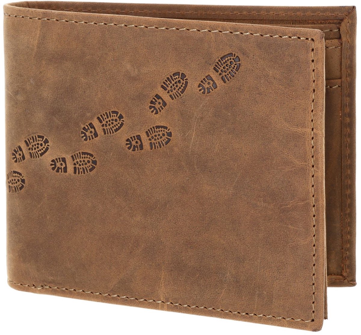 oxmox Leren portemonnee Leather RFID Protect Querscheinbörse Footsteps 2.0 Embossed Vintage Light Brown bruine