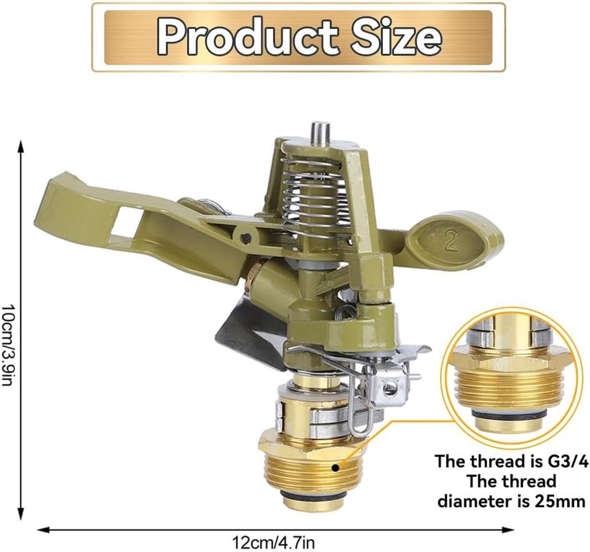 Verstelbare bewateringssproeier voor tuin, gazon en patio - 45° tot 360° sproeipatroon met 3/4 inch draad