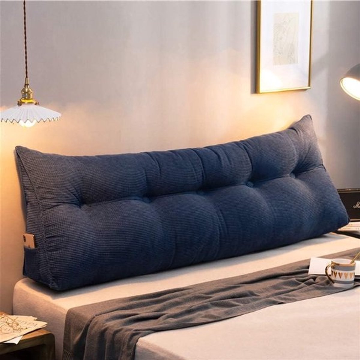 Wigkussen Bed - Rugsteun Kussen - Lezen Ontspannen - Driehoekige Vorm - 100x25x50cm - Blauw