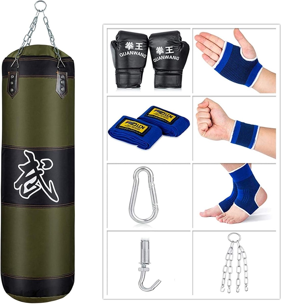 Hangende Bokszak voor Thuis Fitness met Handschoenen en Ketting - Ideaal voor Volwassenen en Tieners, Zware Training en Verbetering van Kracht en Uithoudingsvermogen