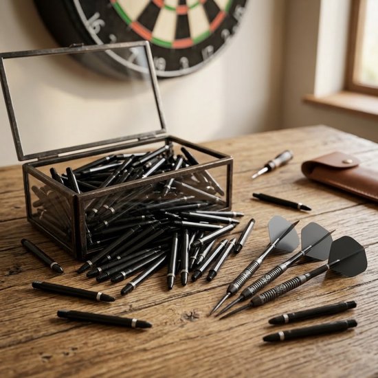 Zwart dart shafts set 50 delig nylon kunststof dart shafts 2BA 48mm korte schachtjes voor darts unisex dart accessoires met metalen ringen — afbeelding 2