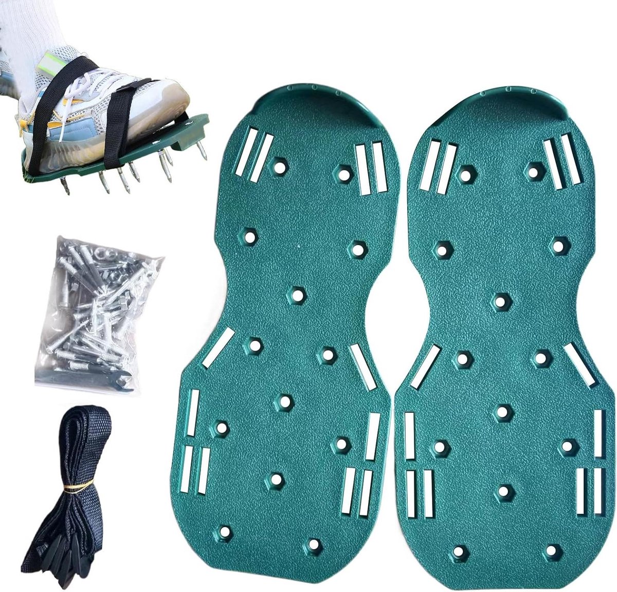 Gazon Beluchtingsschoenen - Tuin Sandalen - Bodem Verbeteren - Verstelbare Banden - 33 x 155 cm - Groen