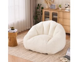 DESMIU Zitzak 123 x 111 x 75 cm - Met Rugleuning En Schuimvulling, Montagevrij En Vacuüm Verpakt - Voor Woonkamer En Slaapkamer - Polyester Wit