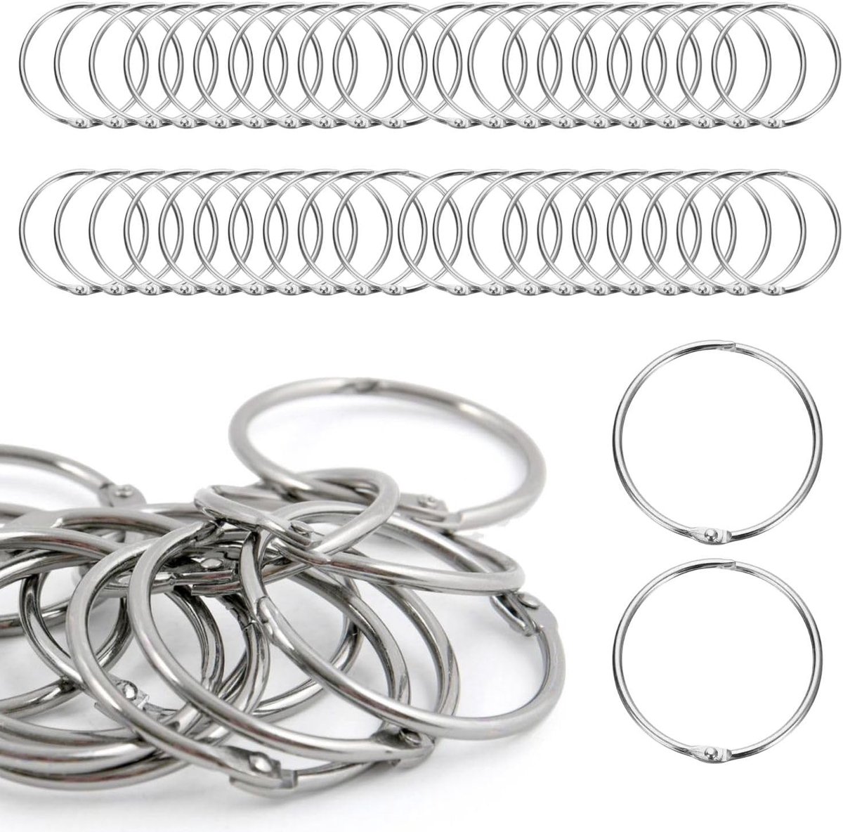 50 stuks boekbinderringen 40 mm voor indexkaarten, ringbanden en creatief gebruik in albums