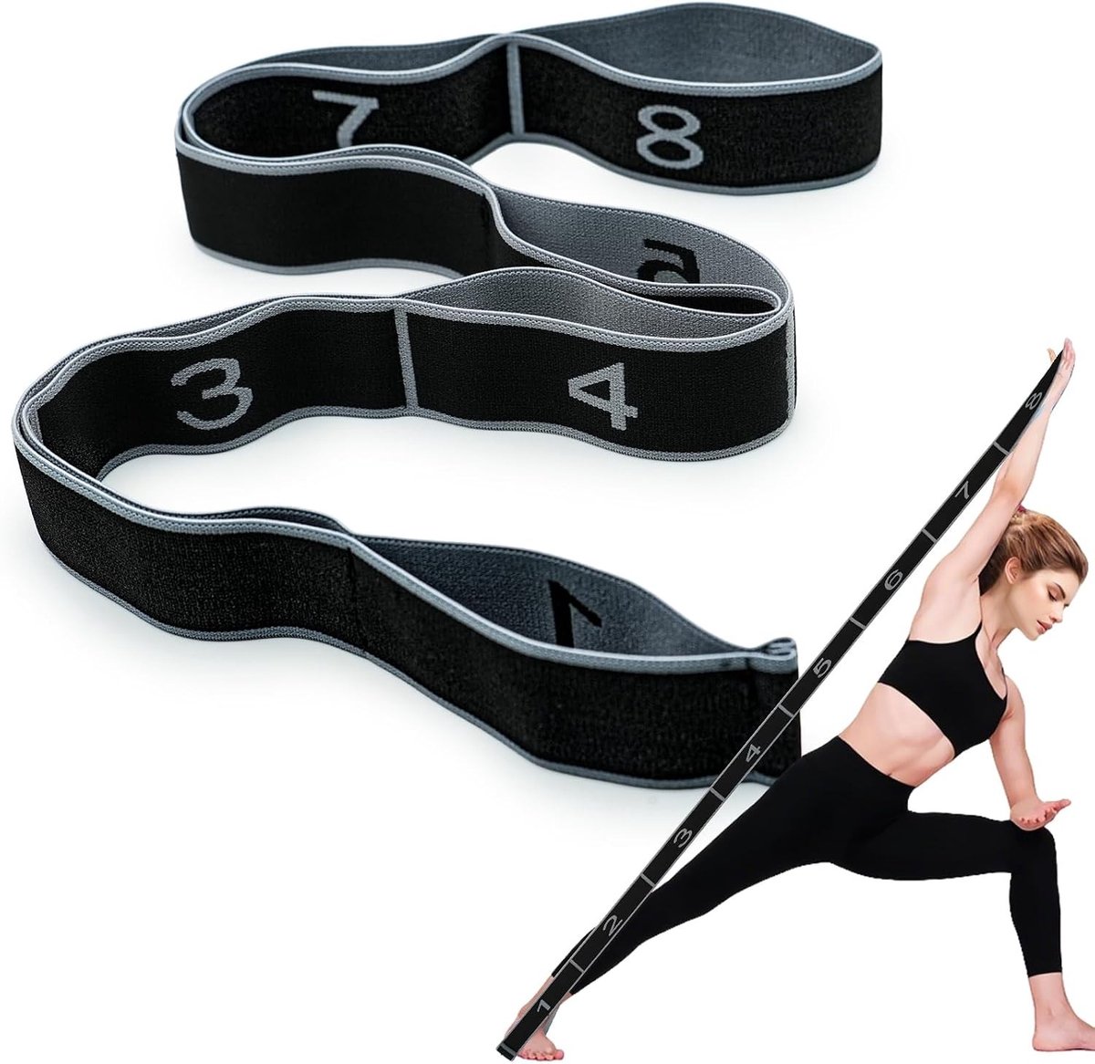 Yoga Strap met 8 Lussen - Elastische Stretchband voor Yoga, Pilates en Gymnastiek Oefeningen