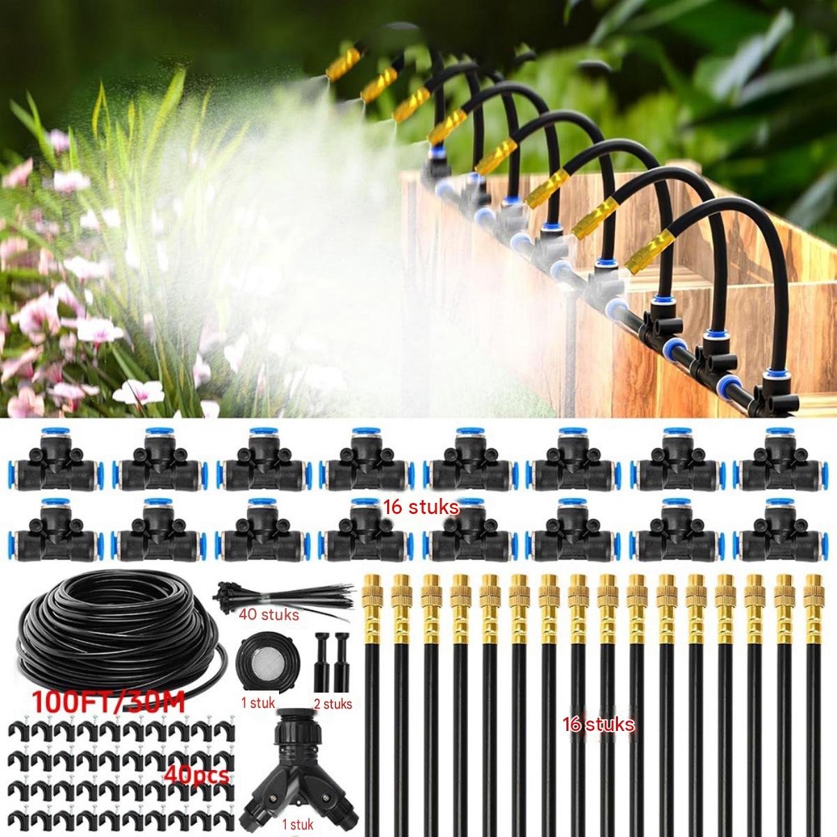 SSTRWGOOD Druppelirrigatieset - Micro Drip Systeem - 30m Slang met 20 Sproeiers - Geschikt voor Balkon, Tuin en Hochbeet - DIY Irrigatiekit - Plastic - Incl. Snellaansluitingen en Nevelsproeiers