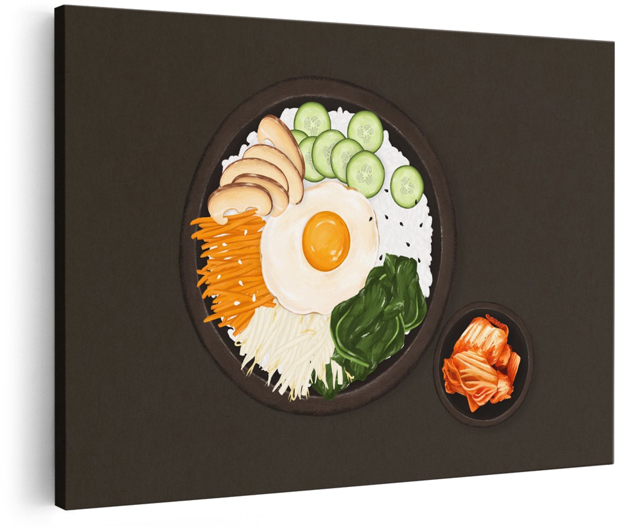 Artaza Canvas Schilderij Bibimbap - 180x120 cm - Groot - Wanddecoratie Keuken - Muurdecoratie Koreaans Gerecht - Decoratie Schilderij Eten