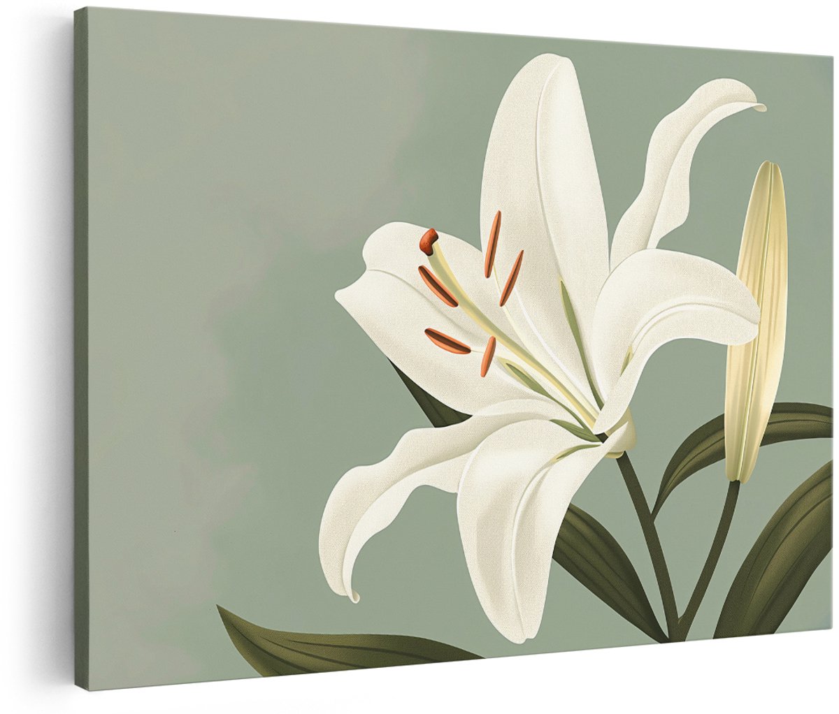 Artaza Canvas Schilderij Witte Lelie - 180x120 cm - Groot - Wanddecoratie Bloemen - Muurdecoratie Bloem - Schilderijen Op Canvas Groen