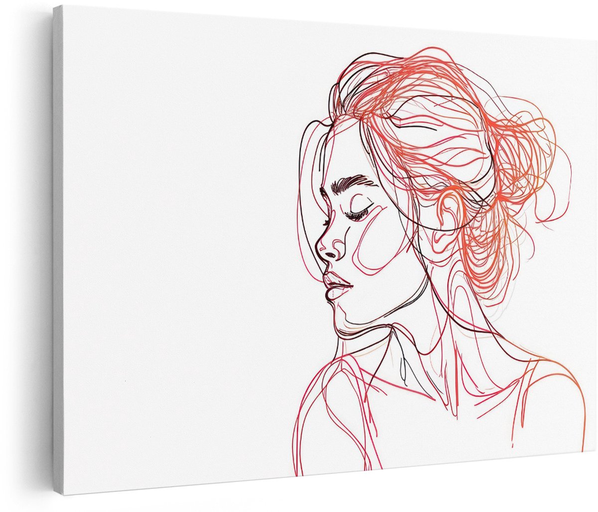 Artaza Canvas Schilderij Vrouw - 180x120 cm - Groot - Wanddecoratie Abstract - Muurdecoratie Line Art - Decoratie Modern - Schilderijen Op Canvas
