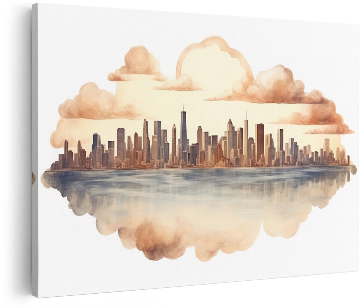 Artaza Canvas Schilderij Skyline New York - 180x120 cm - Groot - Wanddecoratie Stad - Muurdecoratie Aquarel - Decoratie Woonkamer - Schilderijen Op Canvas