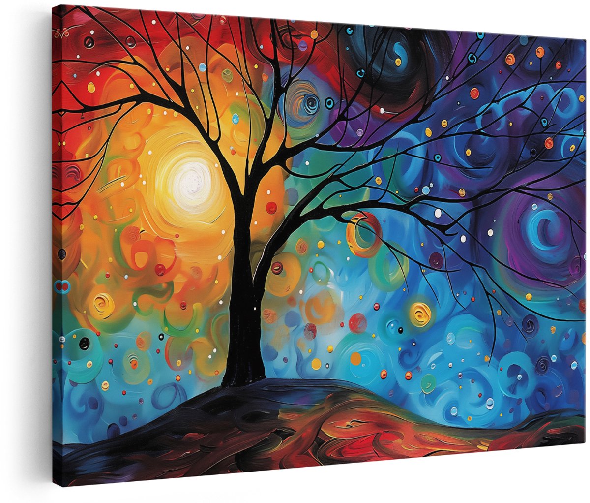 Artaza Canvas Schilderij Kleurrijk Kunstwerk van een Boom - 180x120 cm - Groot - Wanddecoratie Woonkamer - Schilderijen - Muurdecoratie
