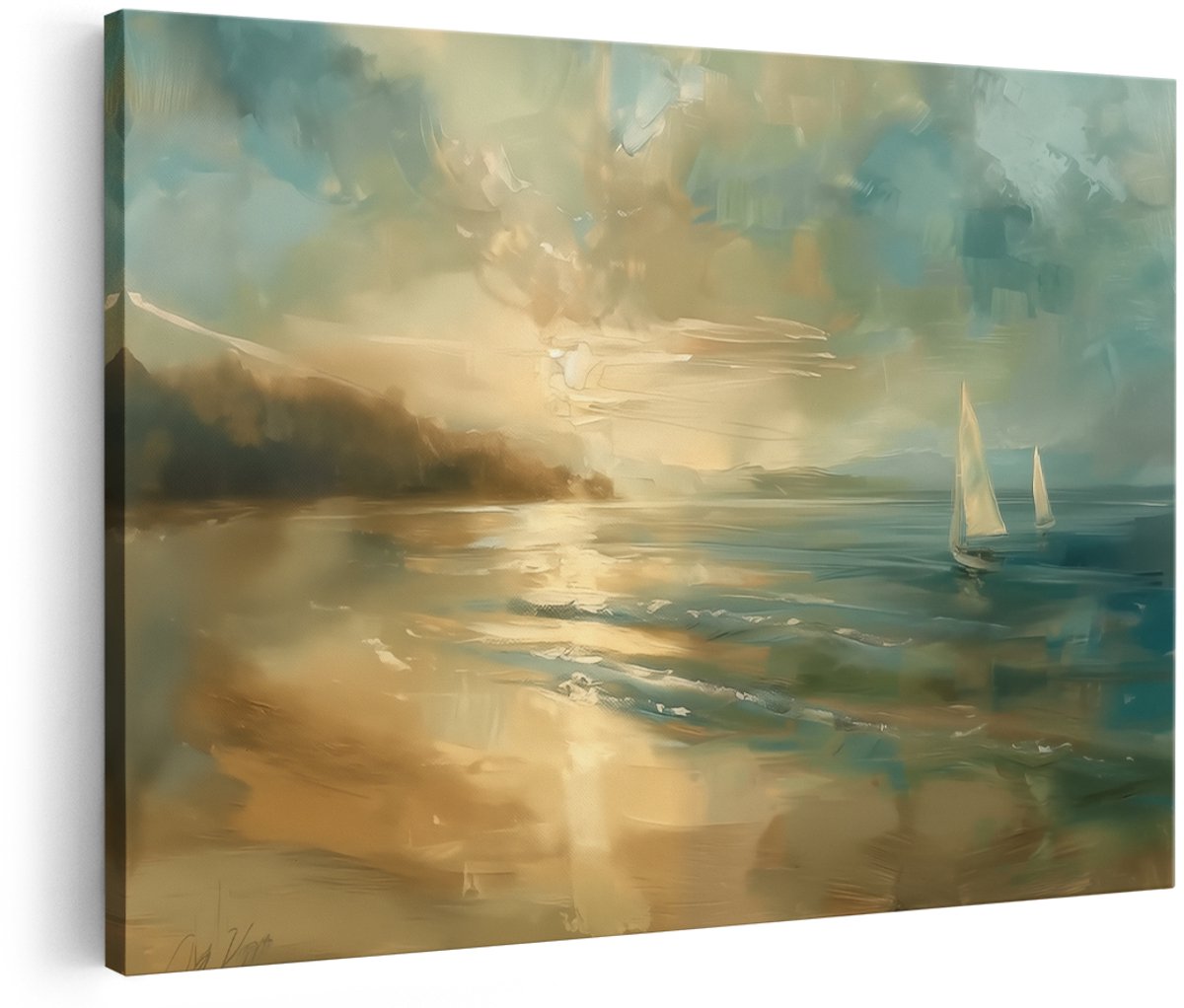 Artaza Canvas Schilderij Zeilboot op het Strand - 180x120 cm - Groot - Wanddecoratie Woonkamer - Schilderijen - Muurdecoratie