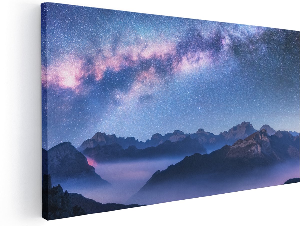 Artaza Canvas Schilderij Melkweg Bij De Bergen In Italië - 180x90 cm - Groot - Wanddecoratie Woonkamer - Schilderijen - Muurdecoratie
