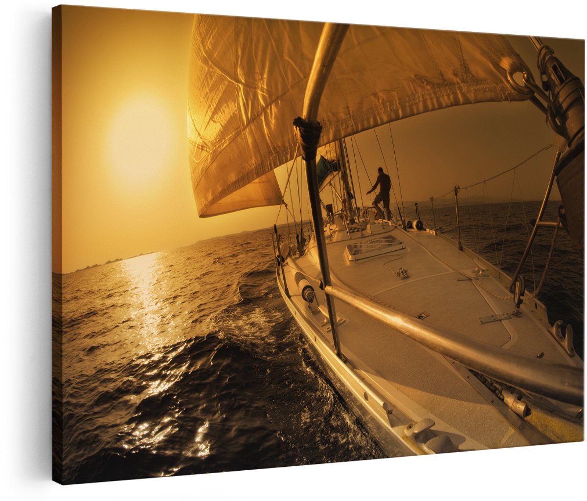 Artaza Canvas Schilderij Zeilboot - Zeilen - 180x120 cm - Groot - Foto Op Canvas - Wanddecoratie Woonkamer