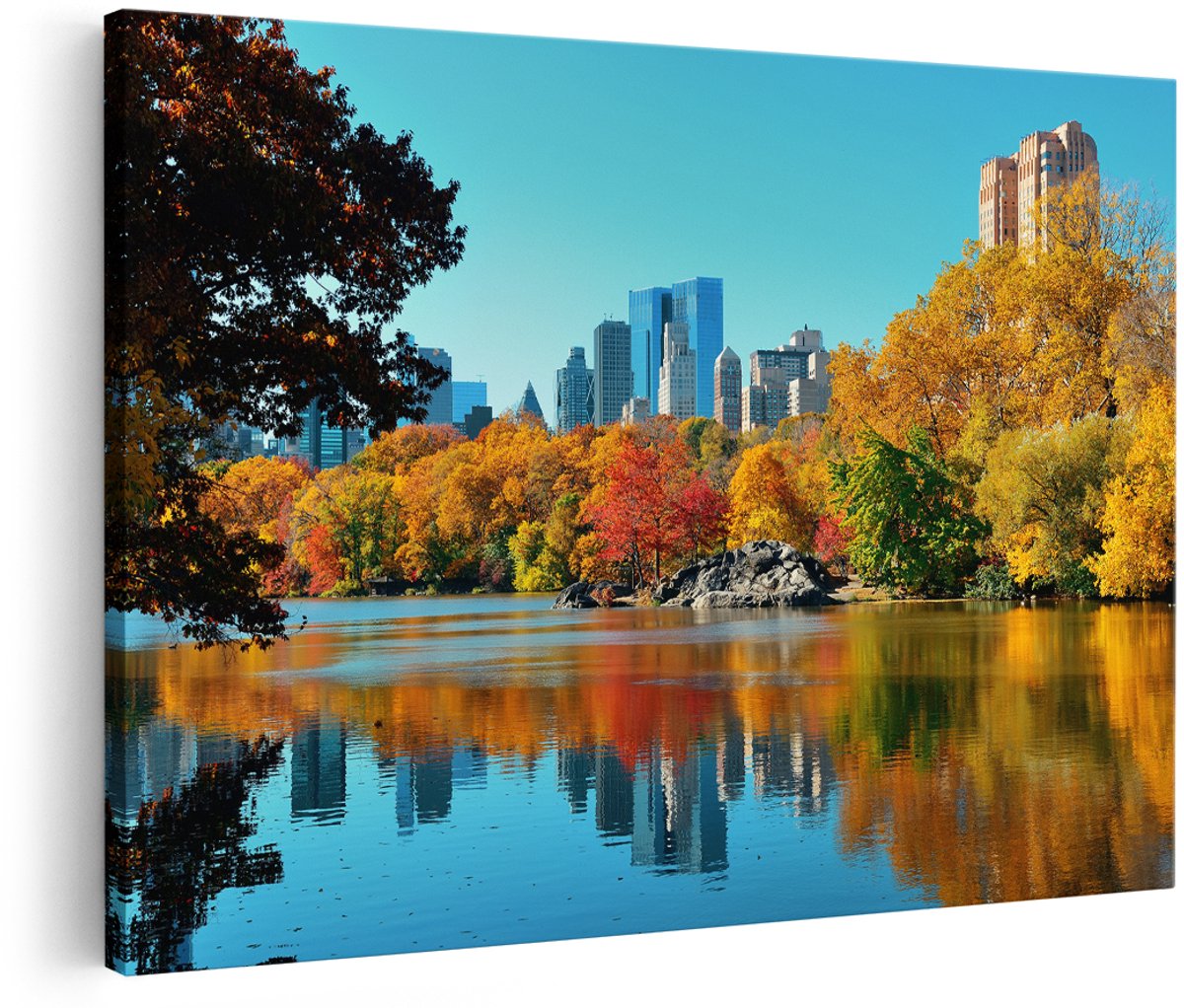 Artaza Canvas Schilderij Central Park In New York Tijdens De Herfst - 180x120 cm - Groot - Wanddecoratie Woonkamer - Schilderijen - Muurdecoratie