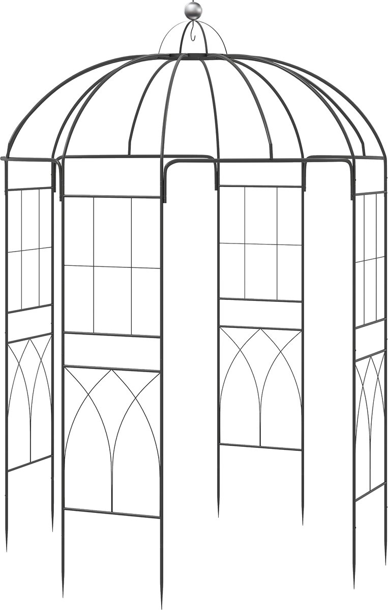 SureDeal® - Tuinier - Metalen Rozenboog Klimrek - Grondankers - 203x203x296 cm - Zwart