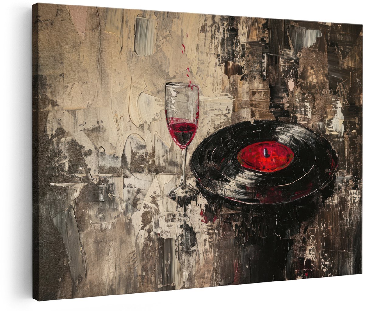 Artaza Canvas Schilderij Abstract - 180x120 cm - Groot - Wanddecoratie Wijnglas - Muurdecoratie Vinylplaat - Decoratie Muziek Woonkamer - Rood