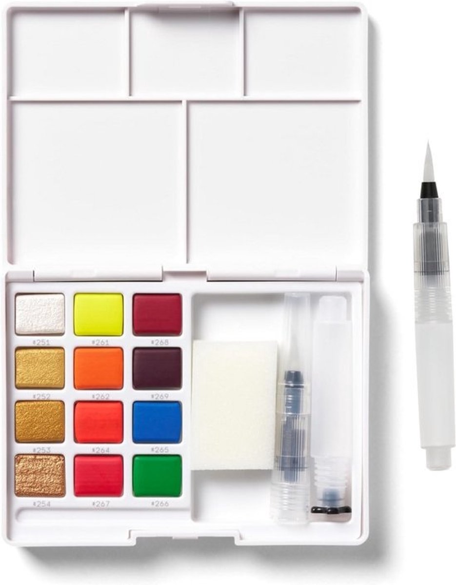 Waterverf Set met 12 Metallic en Fluorescerende Kleuren in Potjes
